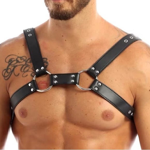 Mens Leather H Bulldog Chest Harness, 4 Straps Harness BDSM For Men - Picture 5 of 6